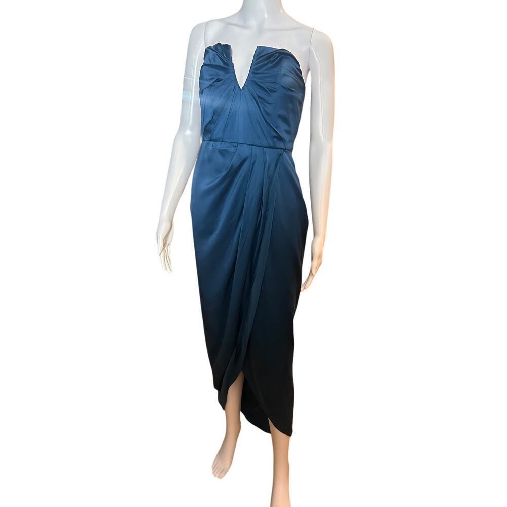NWT Yumi Kim Bombshell Silk Strapless Maxi Dress Blue Tulip Hem Sweetheart Sz XS